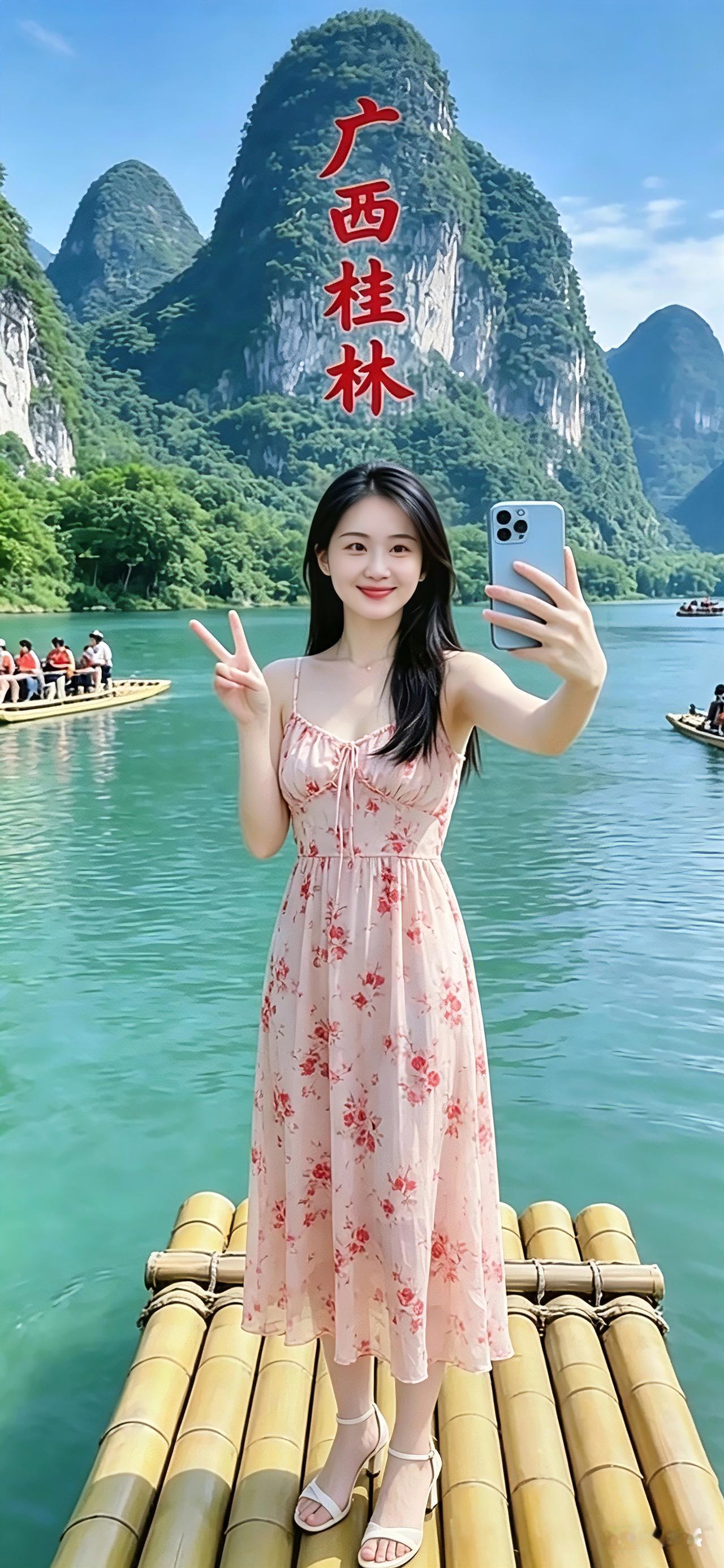 在桂林山水间拍个美美的自拍！桂林风光留念桂林实景摄影桂林写真照留言：