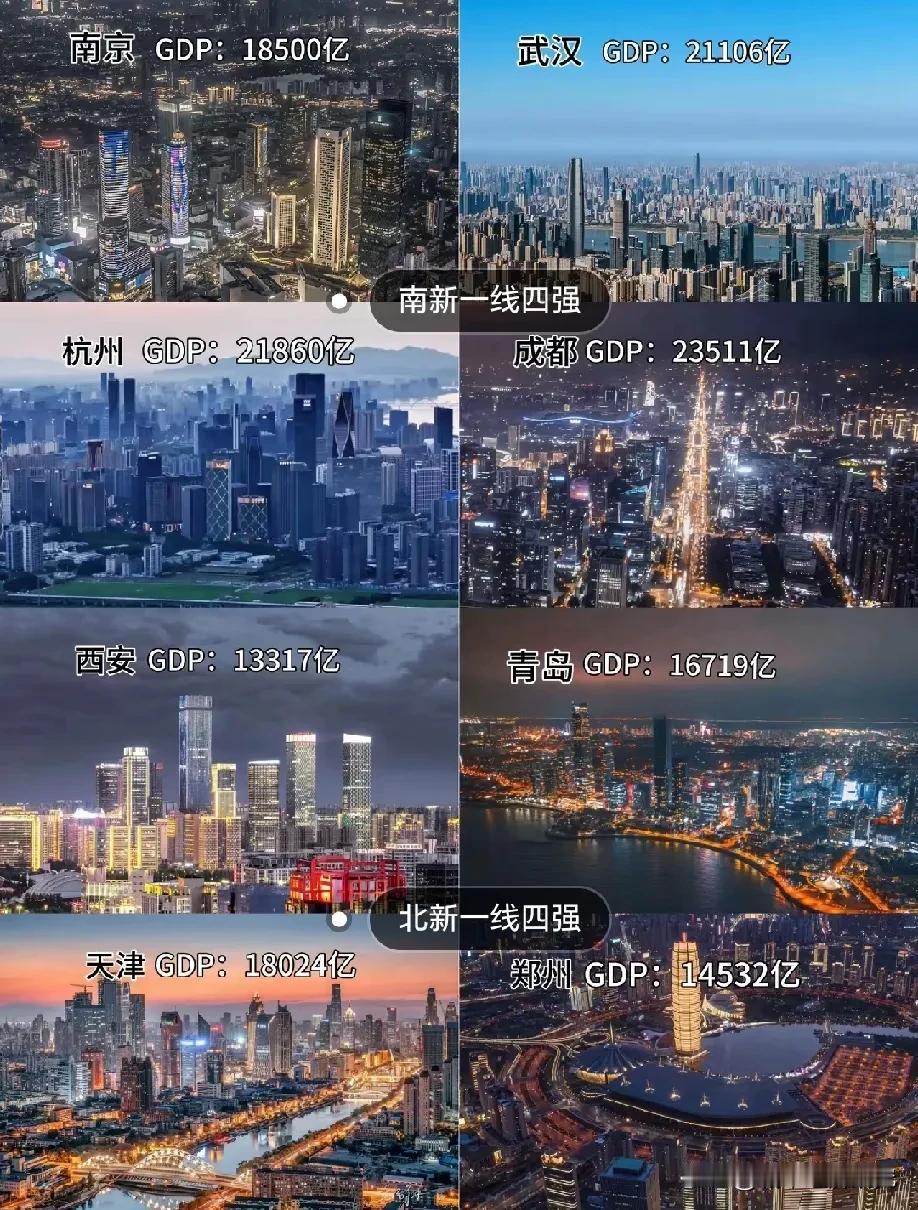 南方四大新一线城市GDP总量与北方四大新一线城市GDP总量数据对比情况，整体来看