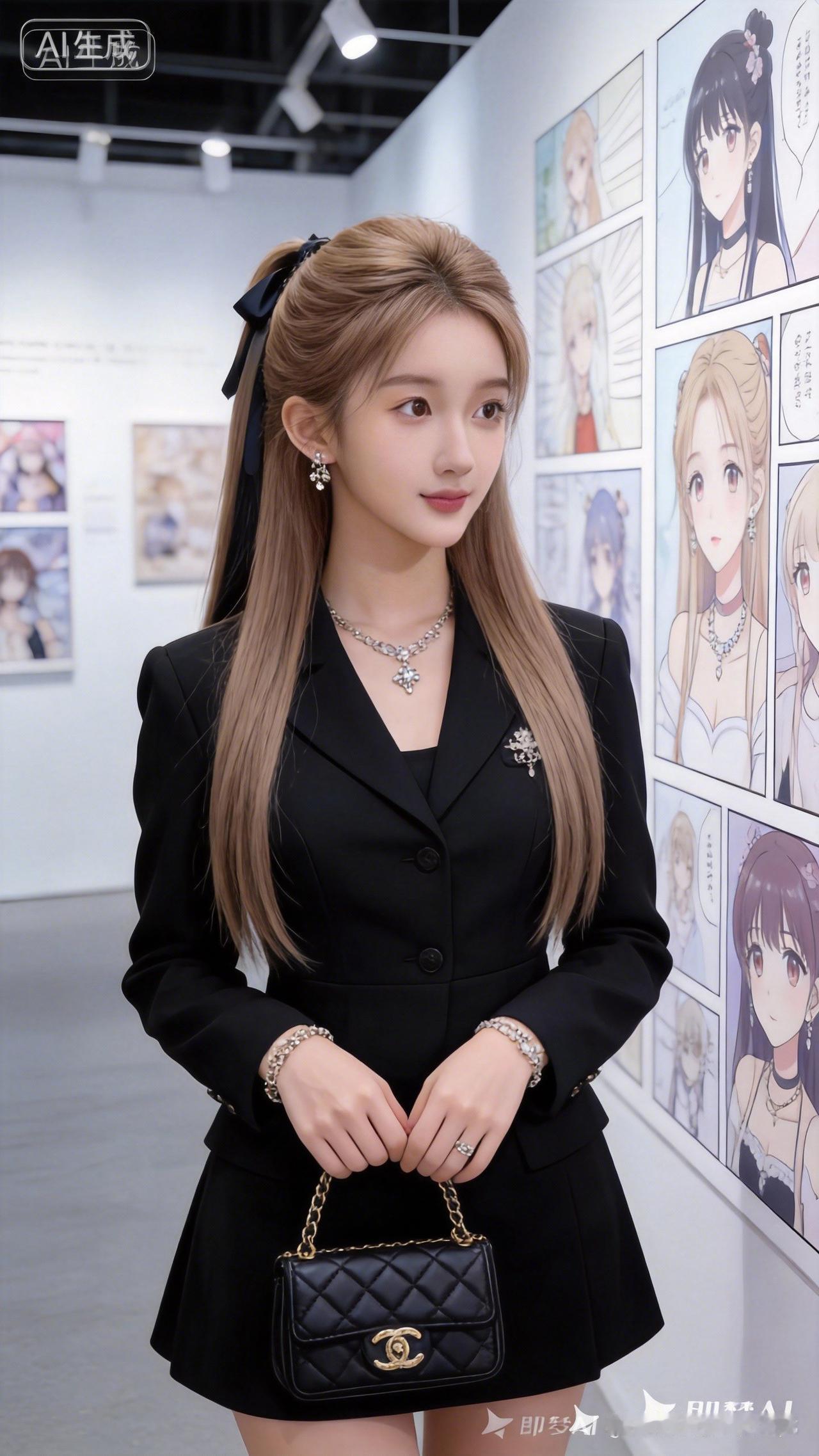 少女漫画展写真，黑色套装参考图片套装，精致搭配大小姐清冷系美女身材很好