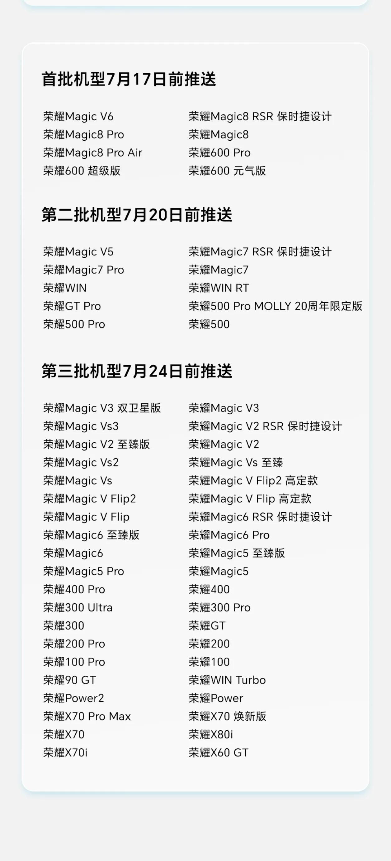 荣耀MagicOS107月更新来了！你的机型在名单里吗？这次是小版本迭代
