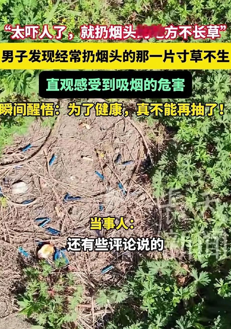 太恐怖了！江苏一位男子，他平时烟瘾不小，抽完烟总习惯往后院草地里随手一扔，从未觉