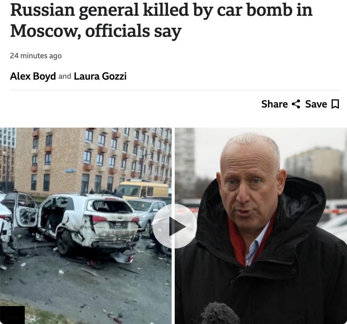 英媒：俄罗斯官方表示，56岁的中将法尼尔·萨尔瓦罗夫于12月20日早晨在莫斯科遭