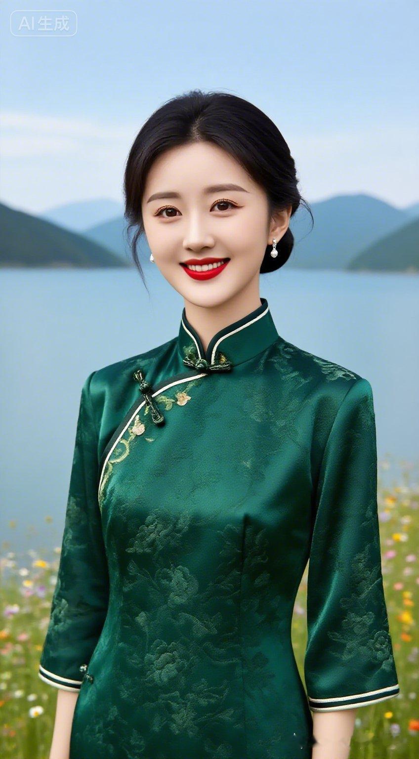 惊艳的古典美人，湖畔的绿衣佳人，如画般美丽！