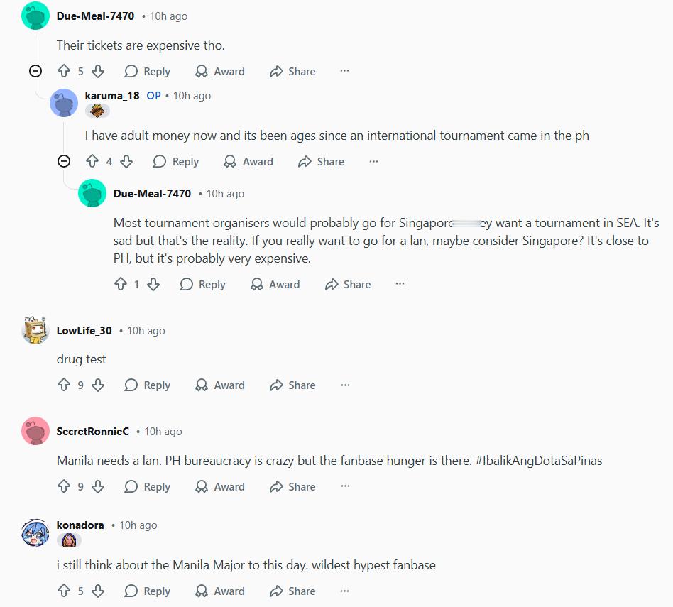 红迪上有菲律宾刀塔玩家看到成都Blast上座率惨淡后发帖建议Blast可以认真考