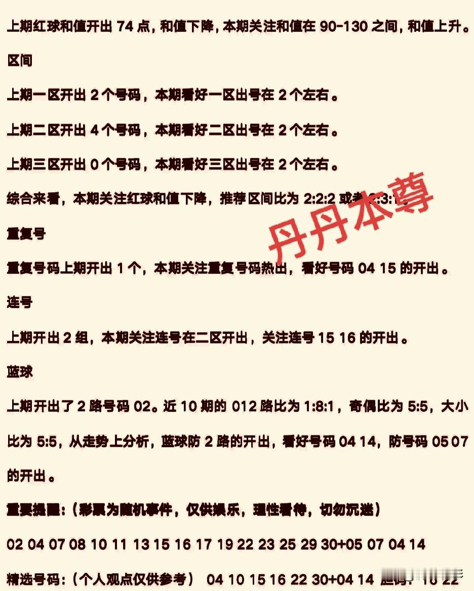 丹丹果然又跟我相撞，蓝球都是首选04或14，而且次选也一样，防0507。不过，