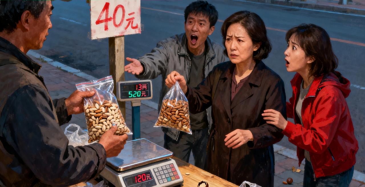 路边摊松子仁竟是“天价”?模糊计价+托儿施压,女子520元买的货竟只能扔掉。