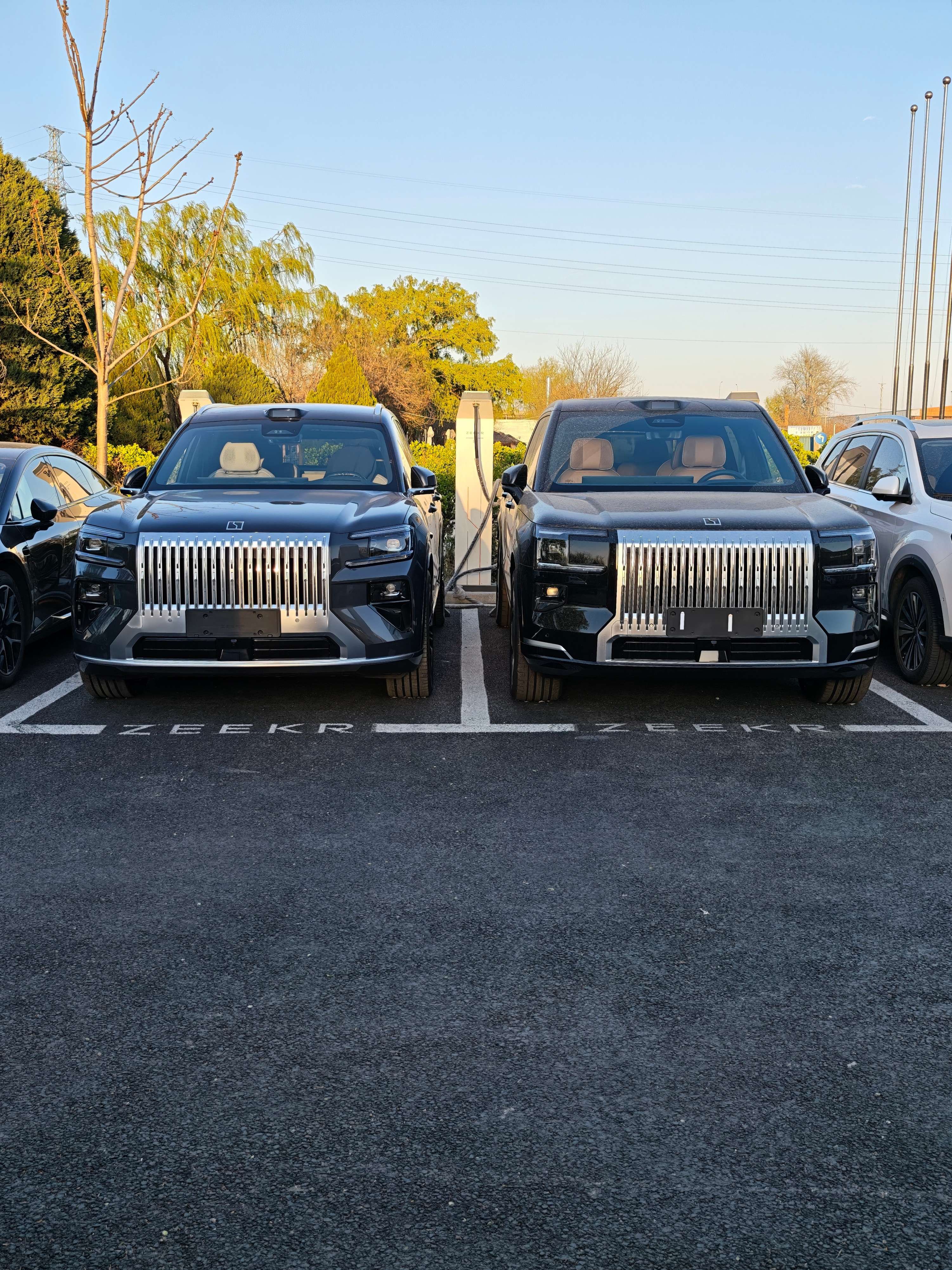 极氪8X和极氪9X同框，9X明显更高大、更方正超大矩形格栅已经成为了极氪新的家族