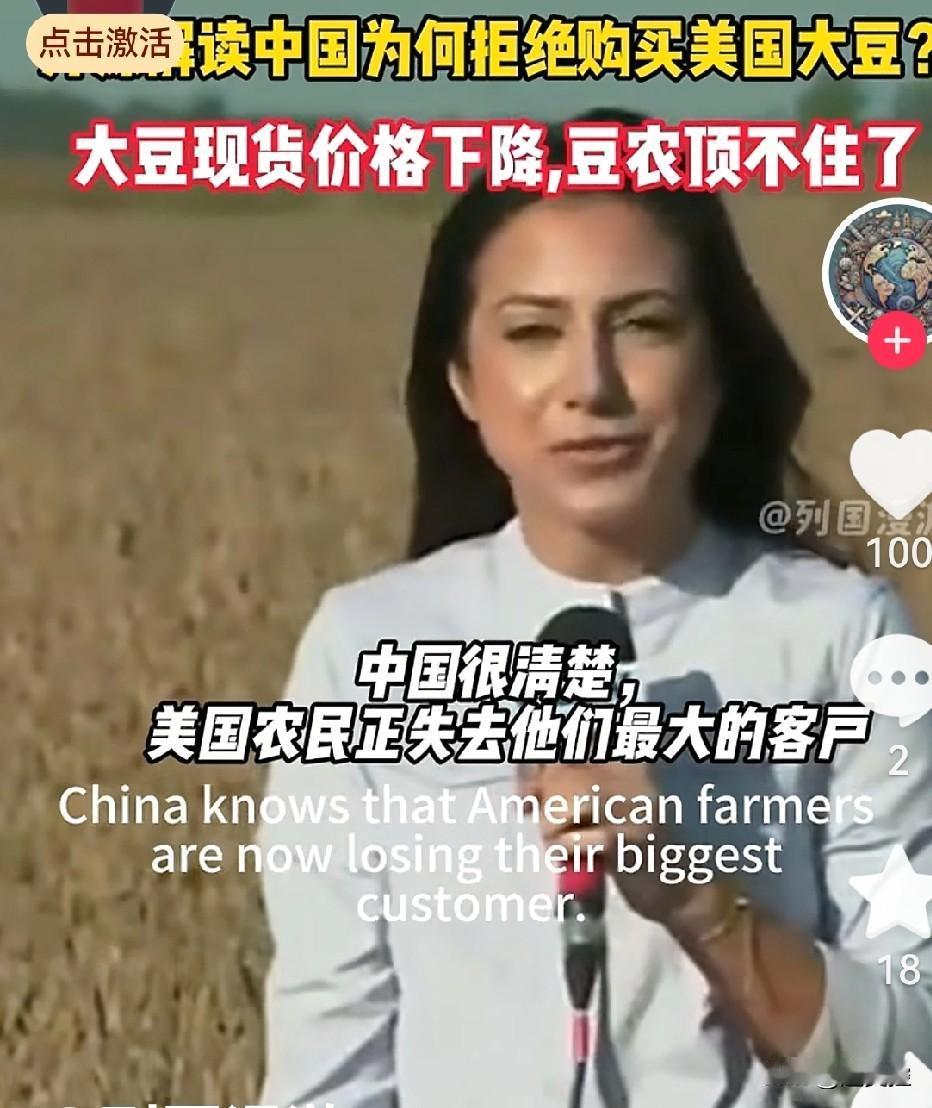 我们欢天喜地过双节，美国大豆很发愁。看美媒福克斯新闻报道，主持人直接问站在大豆地
