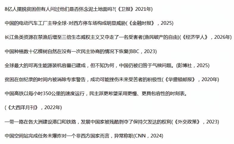 这是最近几年，西方主流媒体，关于中国新闻的标题，大家看到了吗？全是中国如何如何