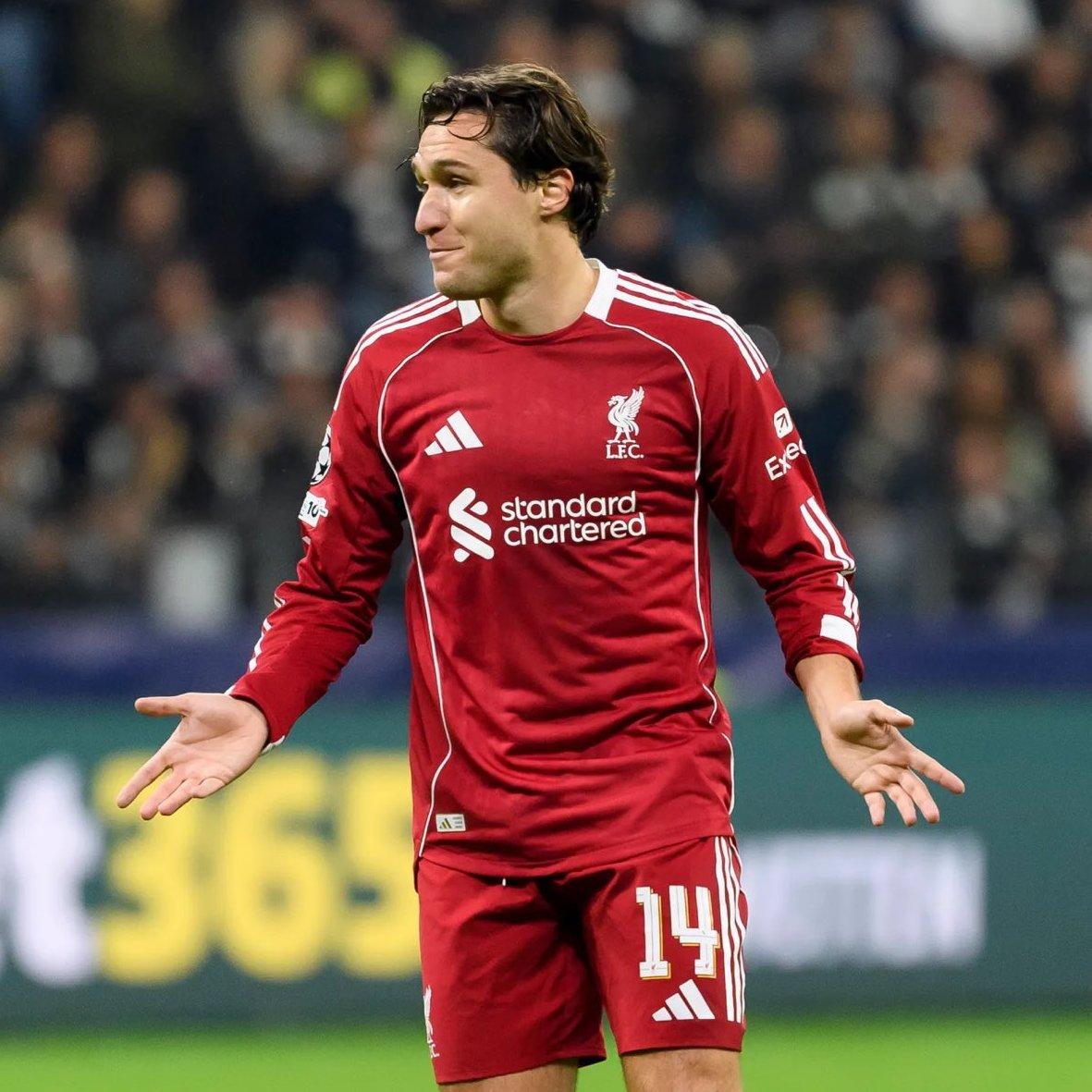 利物浦客场0-0战平阿森纳，基耶萨一分钟出场机会都没有获得。但利物浦不会考虑