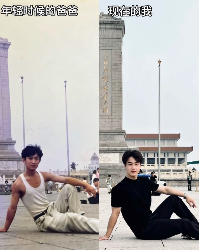 爷俩年轻时候的对比，怎么感觉儿子还没有爸爸当年帅气～