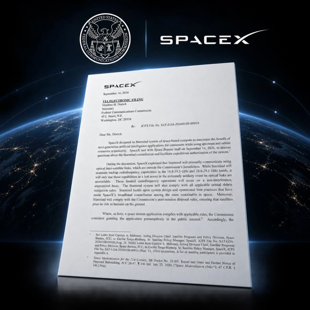 SpaceX向FCC提交的最新文件披露了有关其规划的在轨AI数据中心网络Star