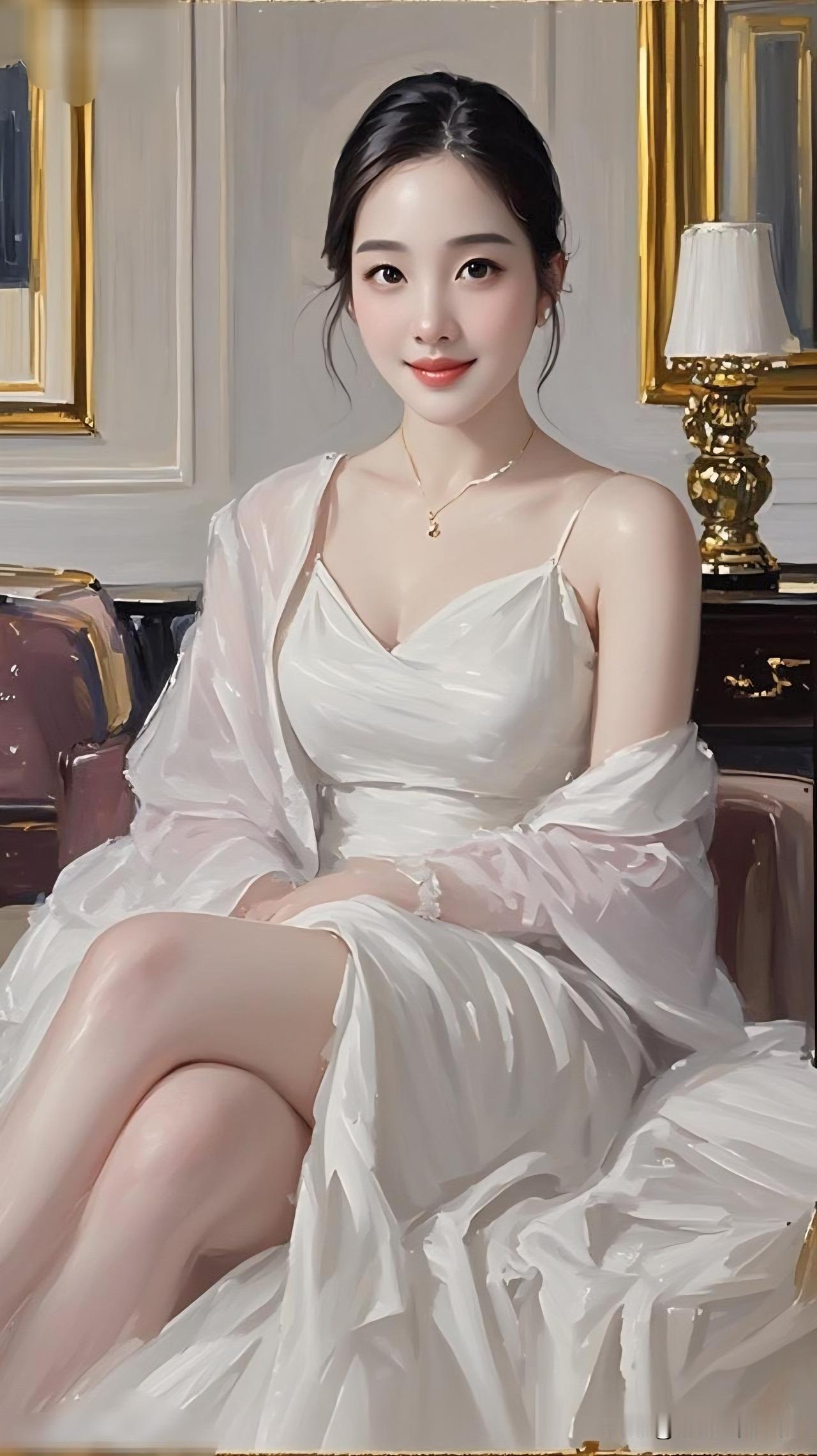 美人如画，玉骨冰肌。共享美人靓照优雅白裙，温柔笑容，静谧时光。