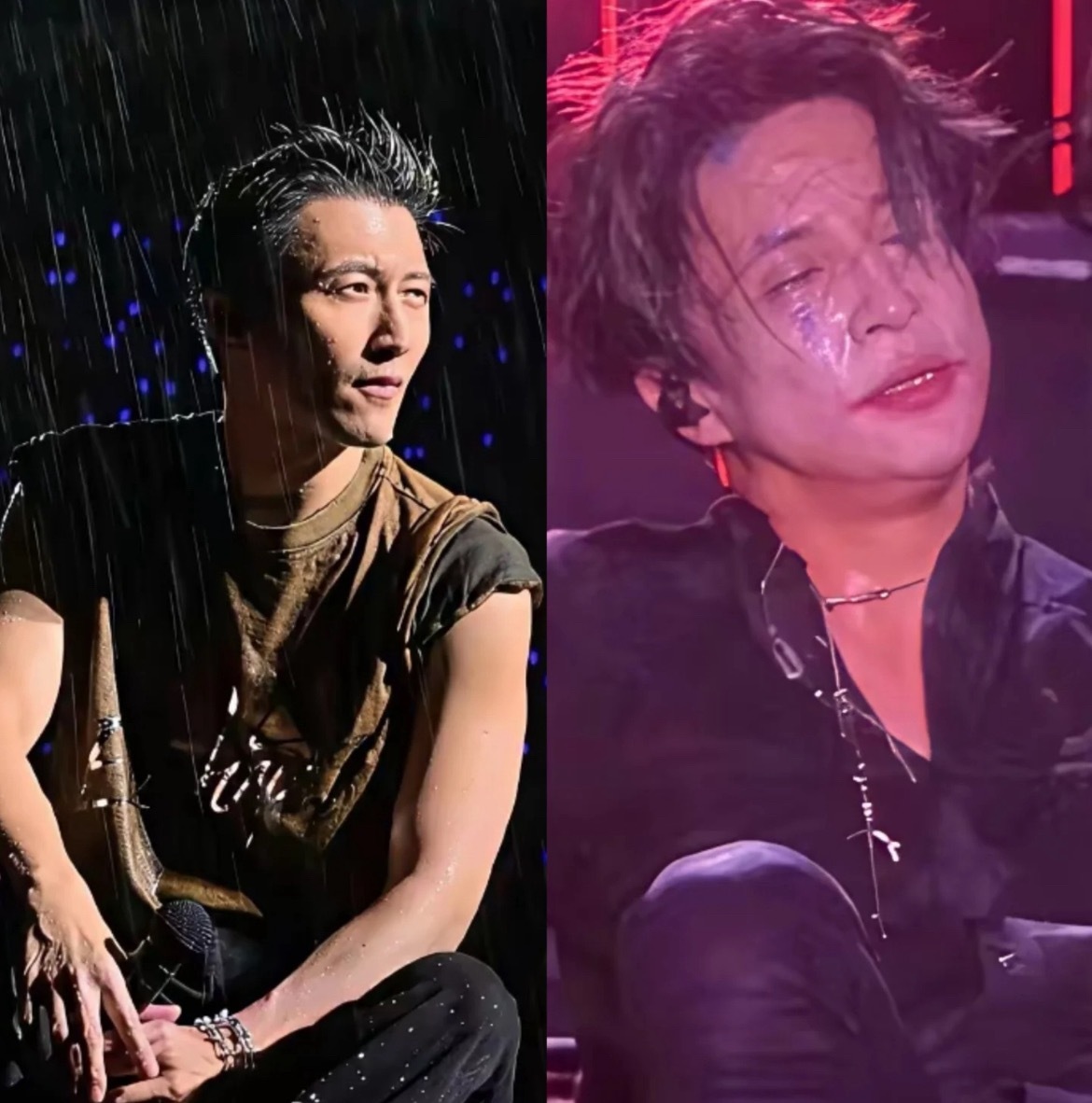 笑不活了！谢霆锋在雨中唱跳两小时，发型没变更没有晕妆，看薛之谦演唱会被雨淋过之后