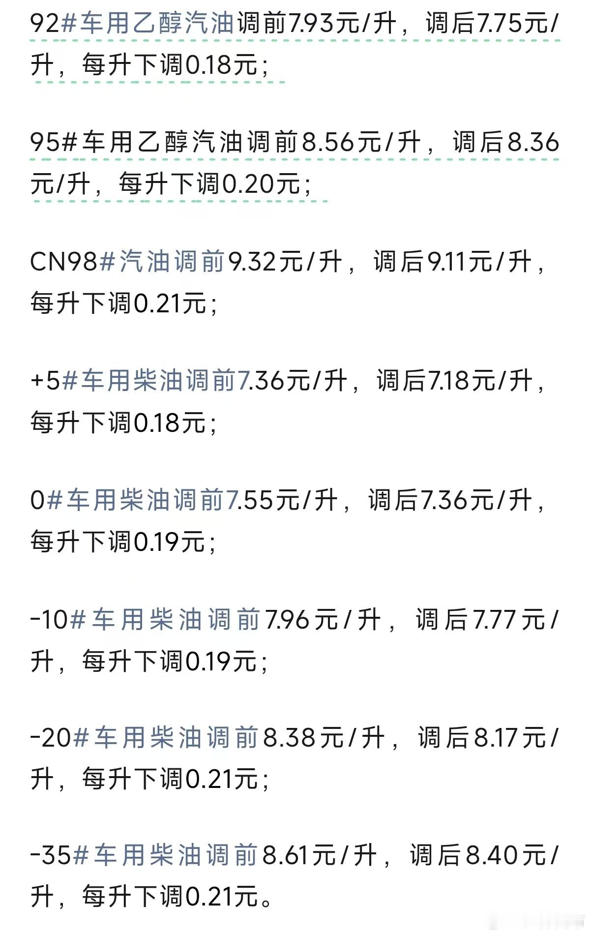 【明日起油价下调】自2026年8月15日0时起，长春地区成品油零售价格...