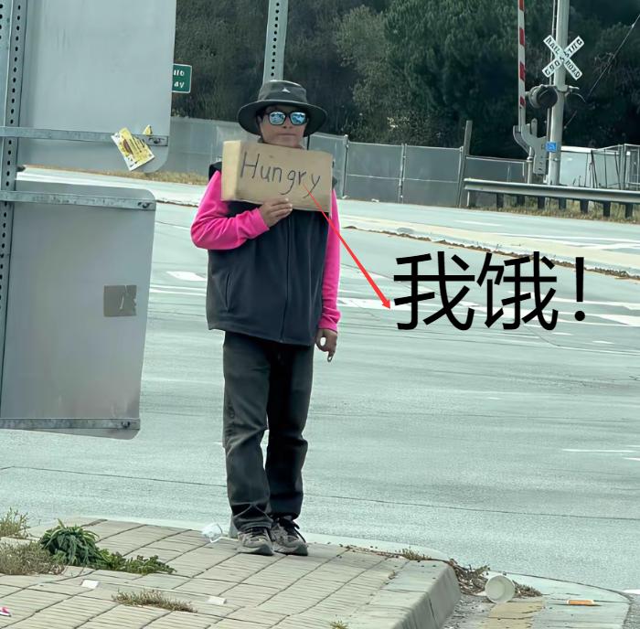甜甜圈都混成乞丐了！甜甜圈王伟恒现身美国加州的街头，举着牌子乞讨，牌子上面写