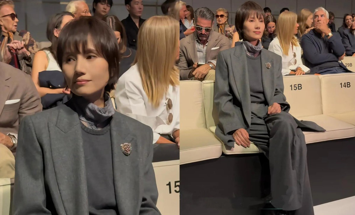袁泉在阿玛尼2027春夏秀场前排坐着的那个画面，比任何通稿都有说服力。炭灰色廓形西装，一头碎短发，脸