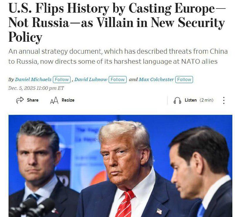 美国最近公布的国家安全战略文件，让欧洲感到震惊。文件里的用词非常直白，甚至可