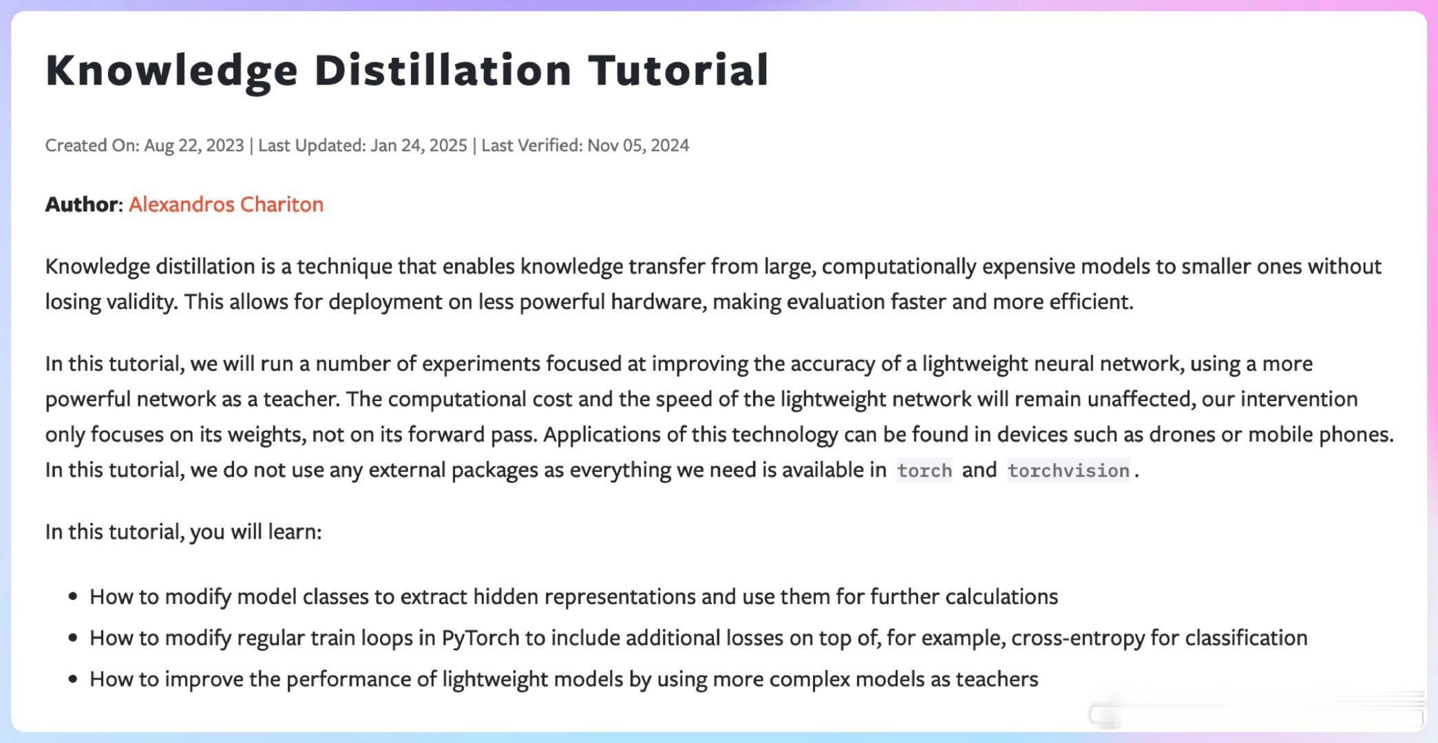 【KnowledgeDistillationTutorial：PyTorch