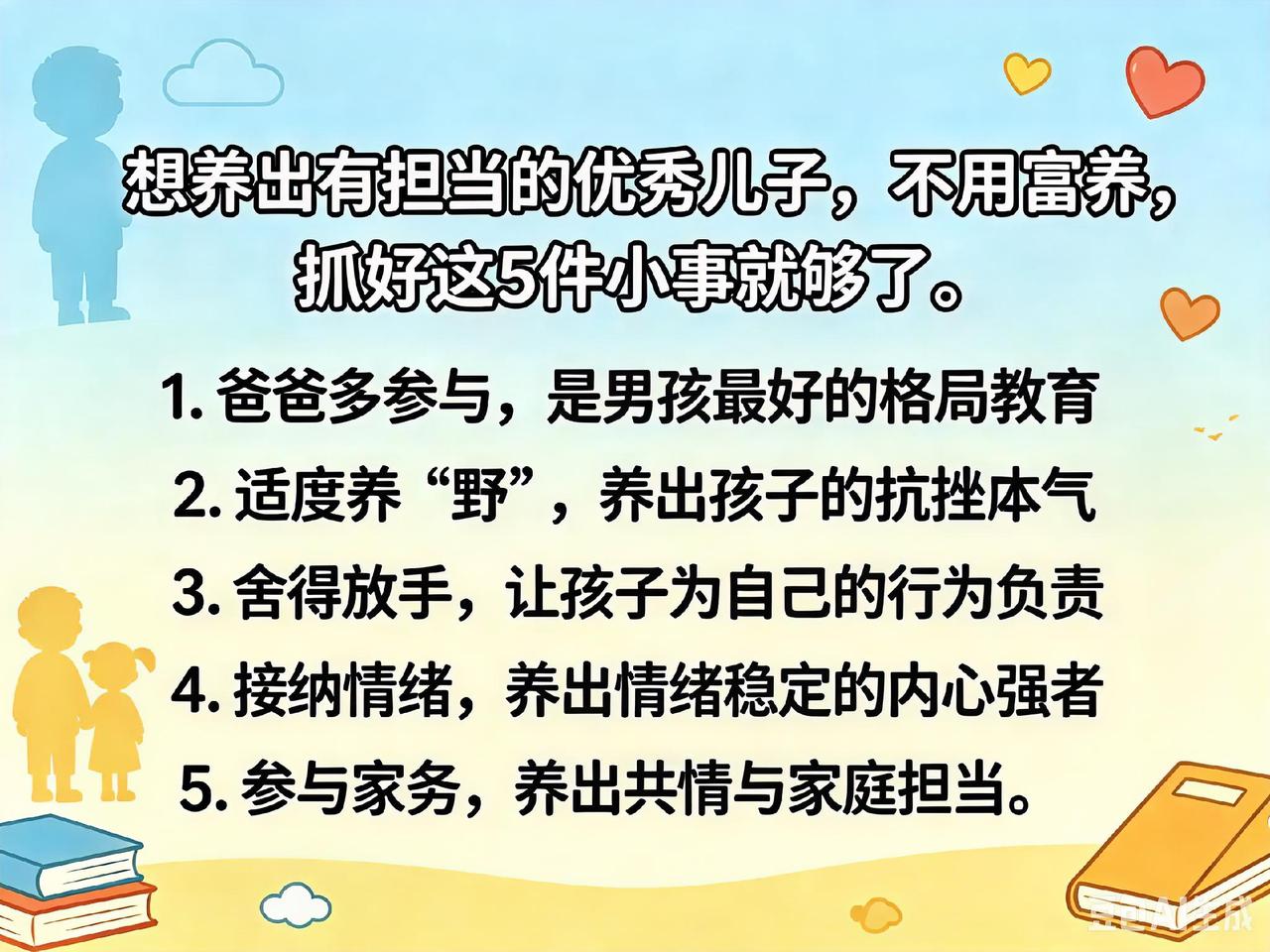 想养出有担当的优秀儿子，不用富养，抓好这5件小事就够了很多家长养儿子，总盯