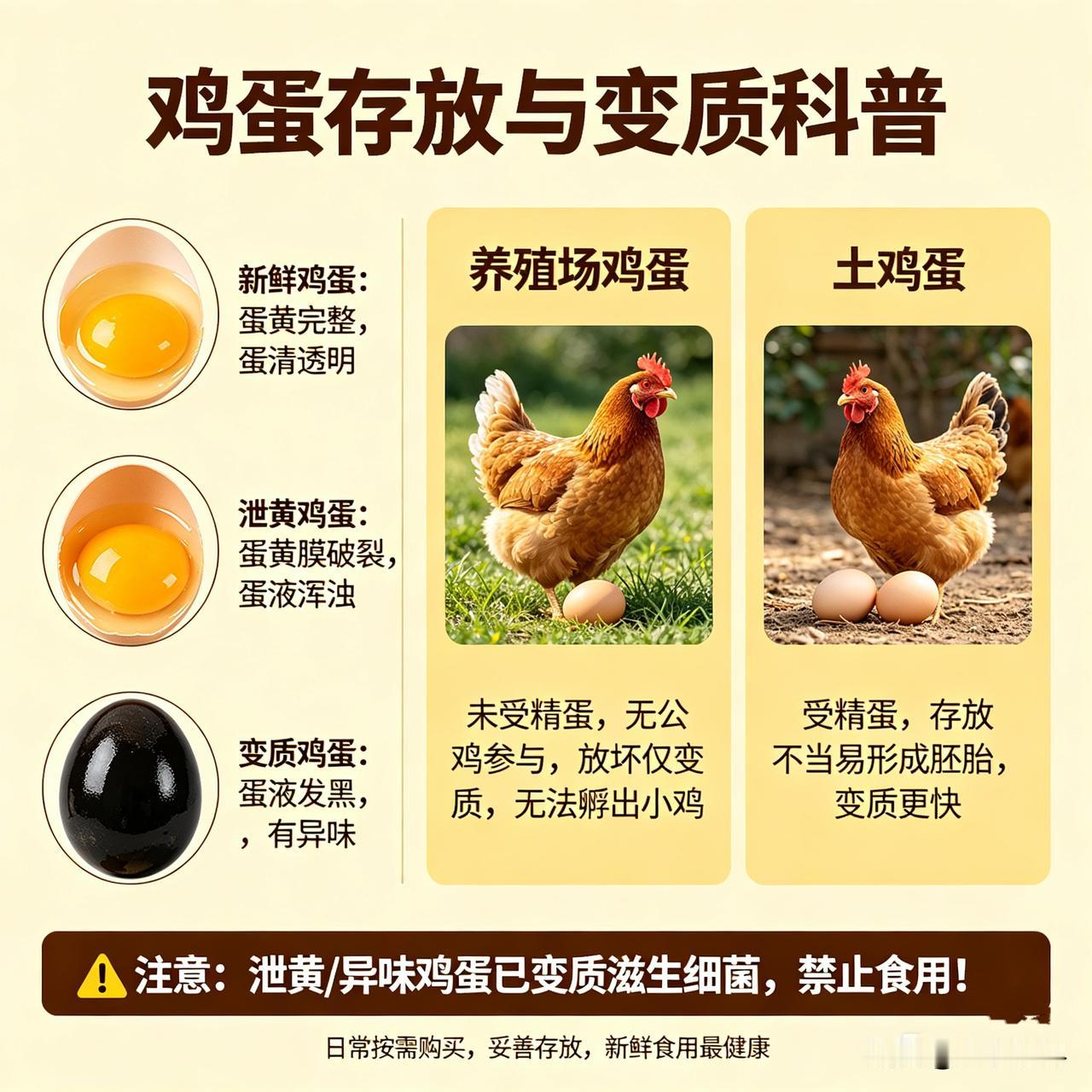 友友们，家里存放时间久的鸡蛋，很容易出现泄黄情况，放得再久些，蛋液还会发黑变质。