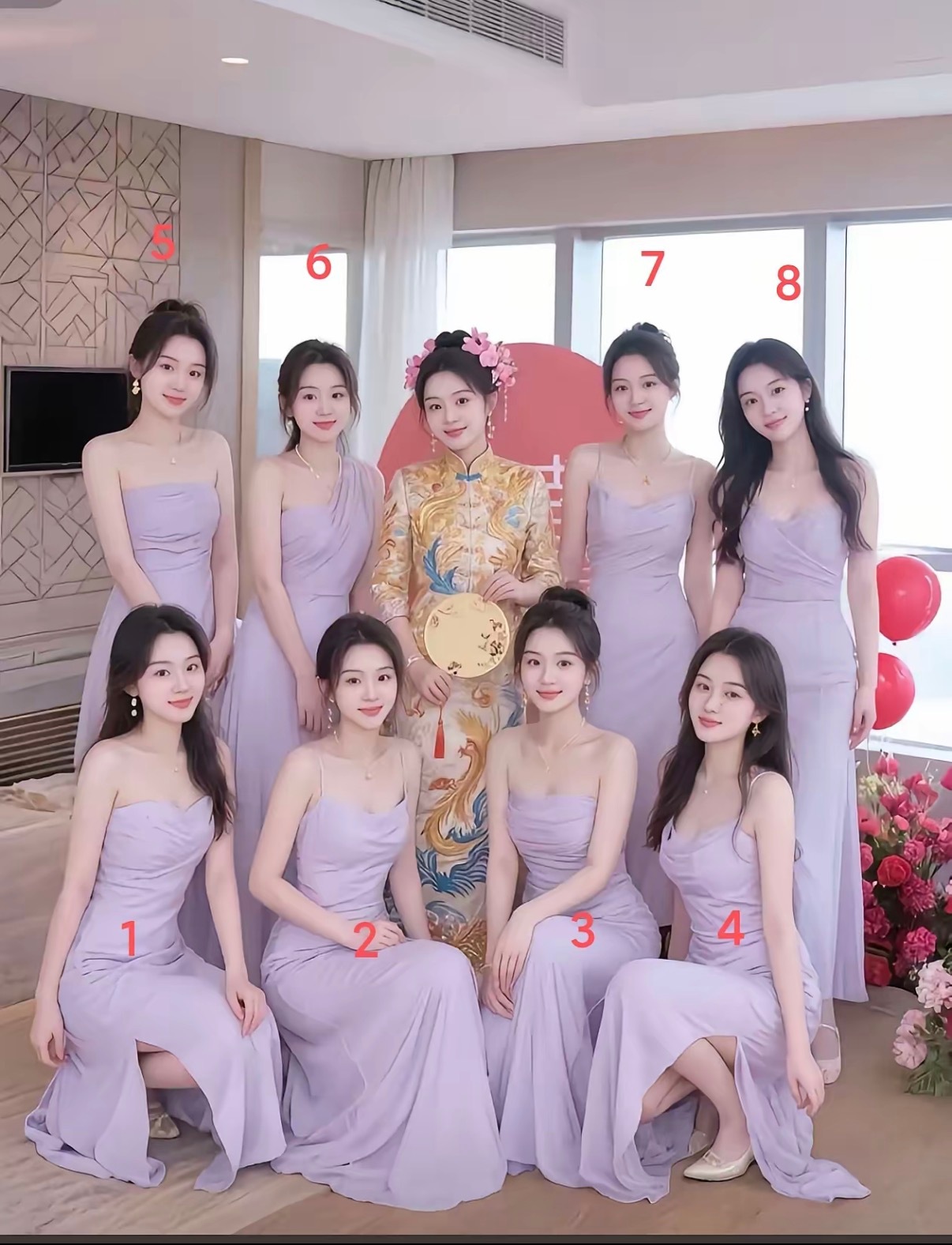 貌美如花的八个伴娘，彩礼10万，如果选一位做老婆，或者情人，你选哪一位呢？