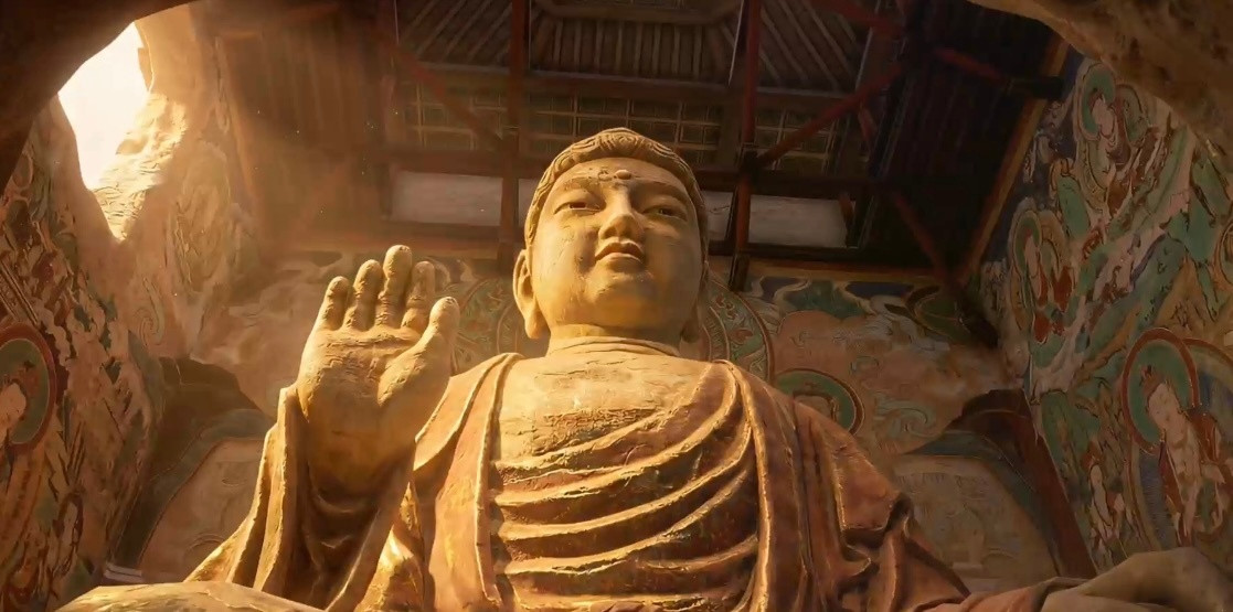 可灵AI制作的动画，将水墨笔触和敦煌色彩运用得恰到好处，角色动作也十分自然连贯，