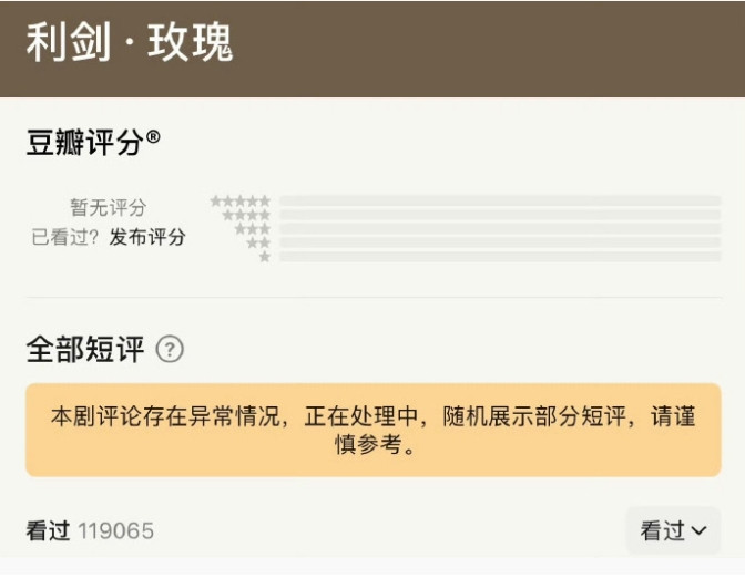 迪丽热巴《利剑玫瑰》豆瓣评分被判定异常了