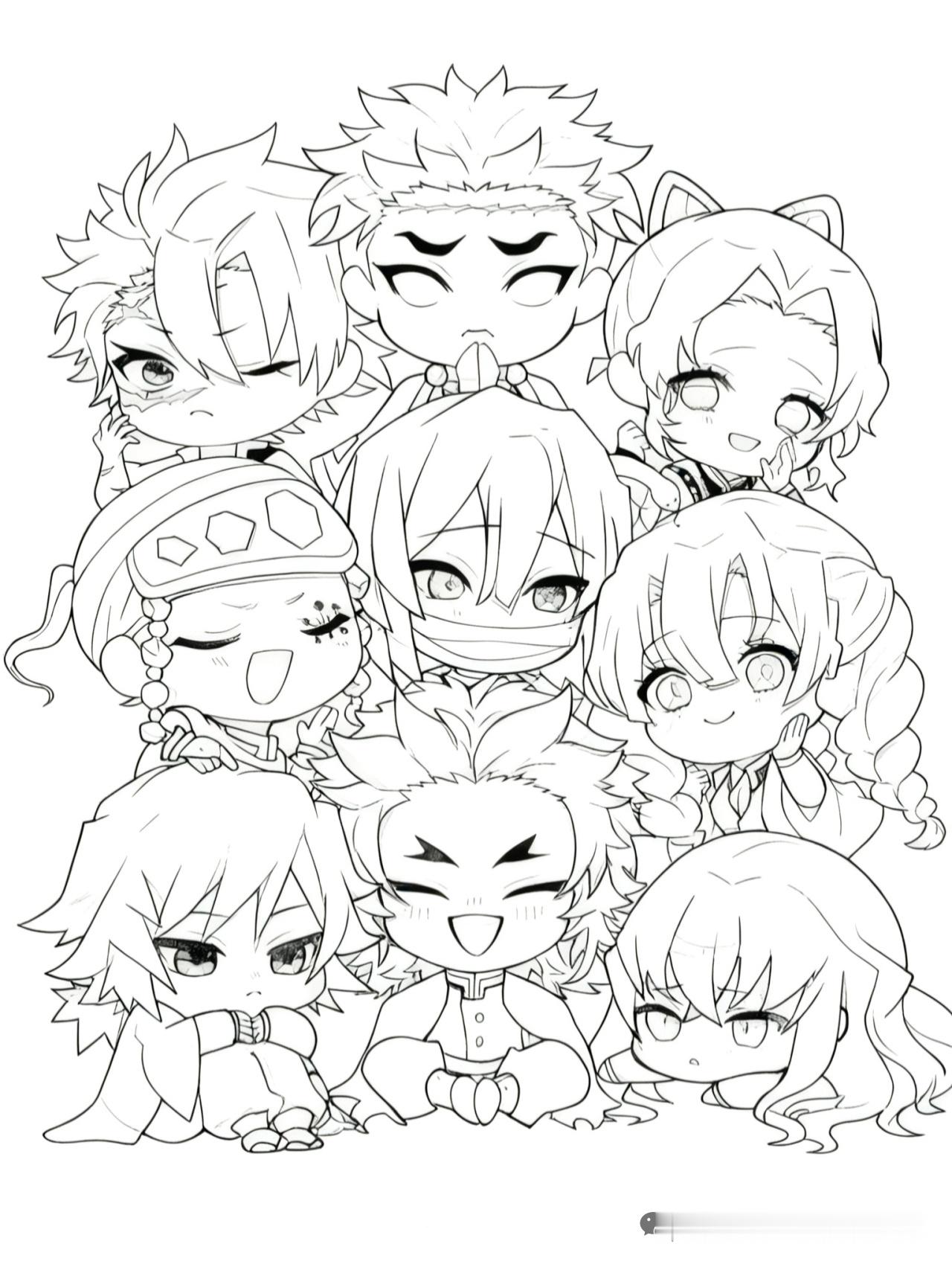 动漫鬼灭之刃次元新星计划九柱一家亲。线稿及完成图。