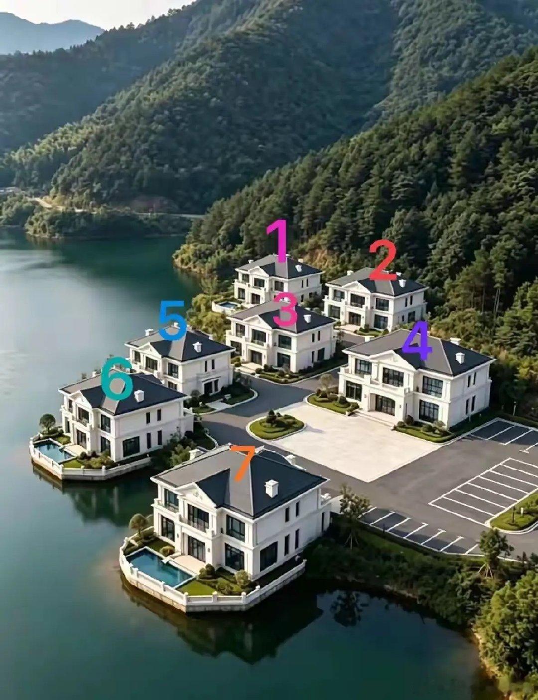 你会选哪栋别墅？1号，太远2号，有山体滑坡的风险3号，最佳，不远不近，采光良好4号，噪音多人员往来干