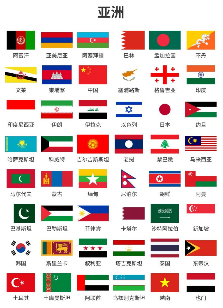 亚洲48个国家的国旗一览！