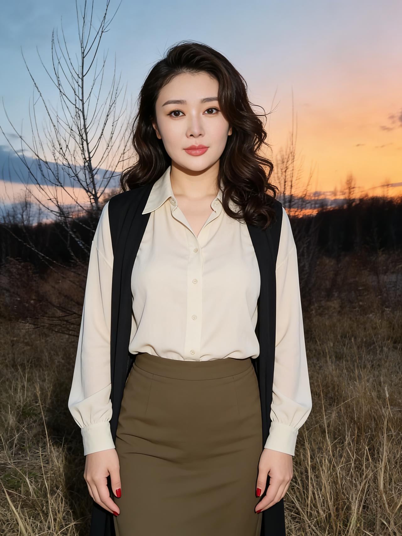 河畔，暮光，倩影