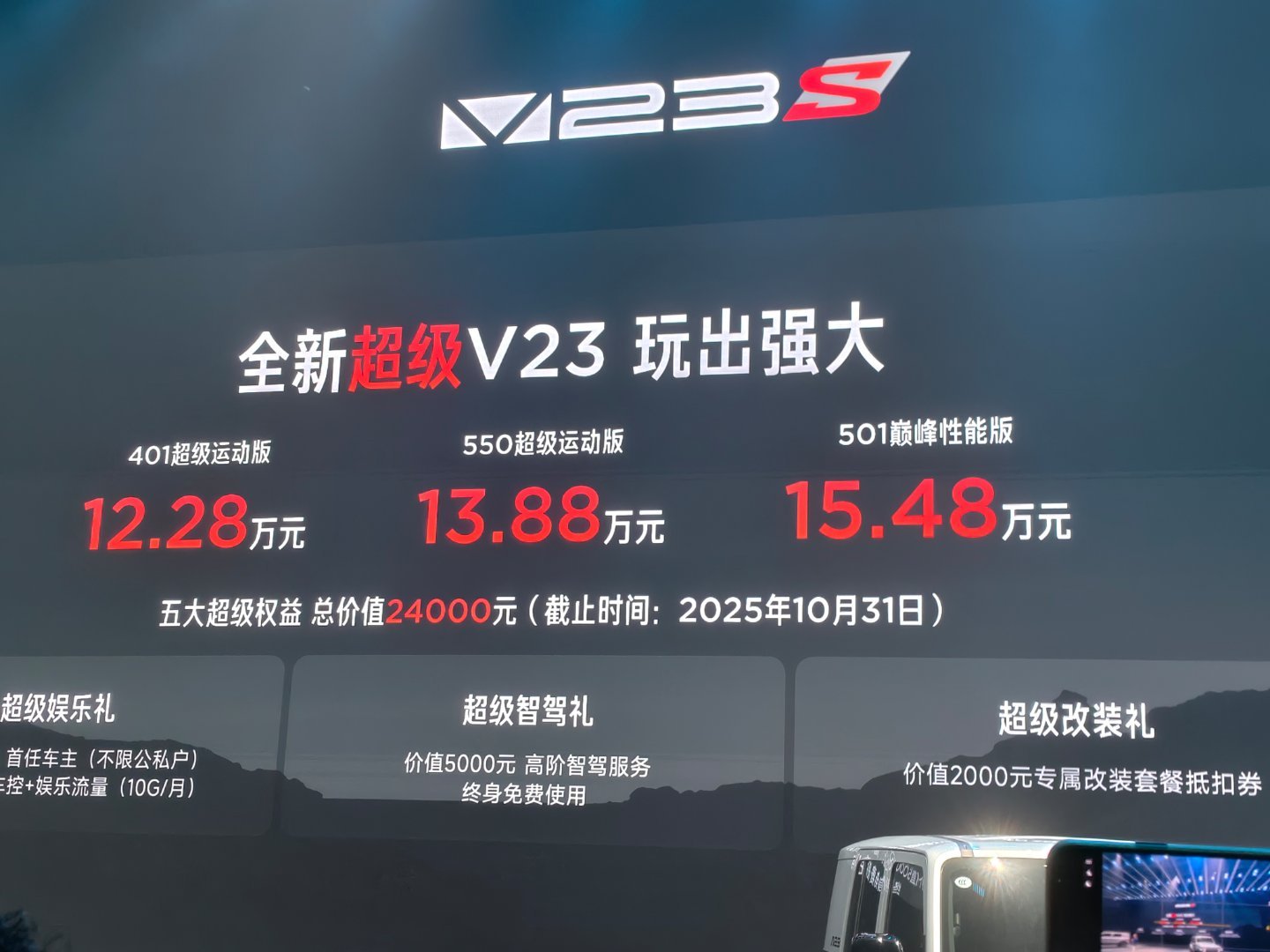 全新超级v23价格，它来了！401超级运动版:12.28万元550超级运动版: