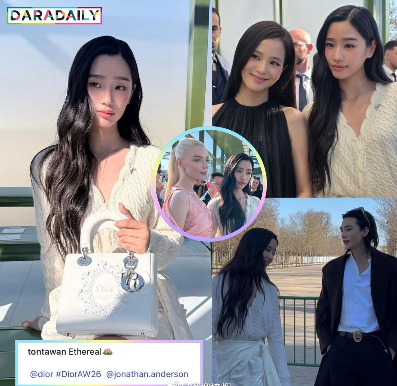 Tu在巴黎时装周。。与金智秀等同框了。。