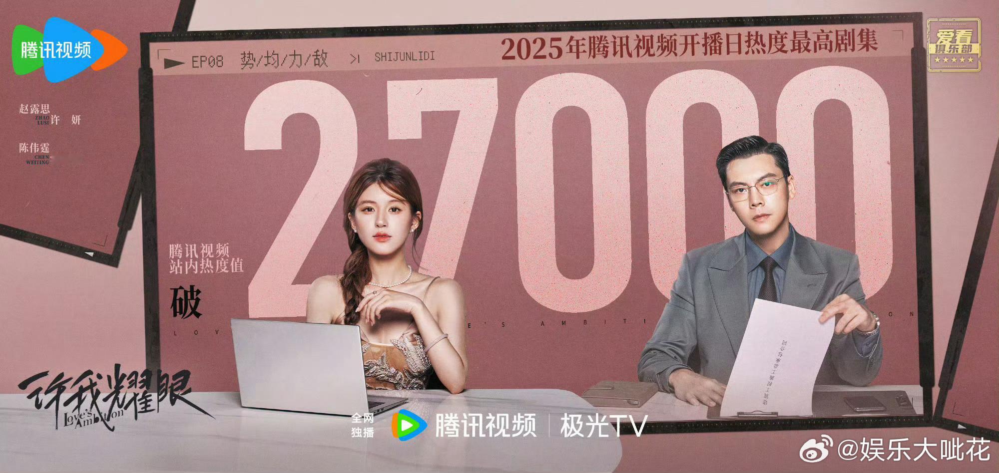 赵露思许我耀眼热度破27000啦！今年腾讯首日开播热度第一！！赵露思完全