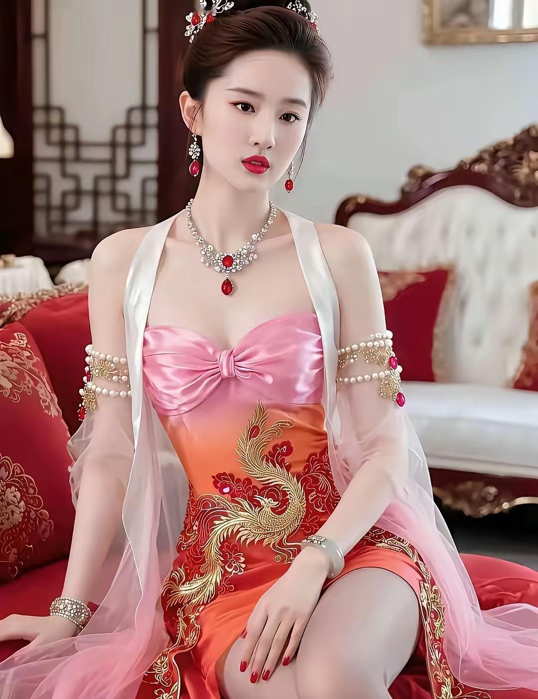 红妆美人坐，金龙映华裳。