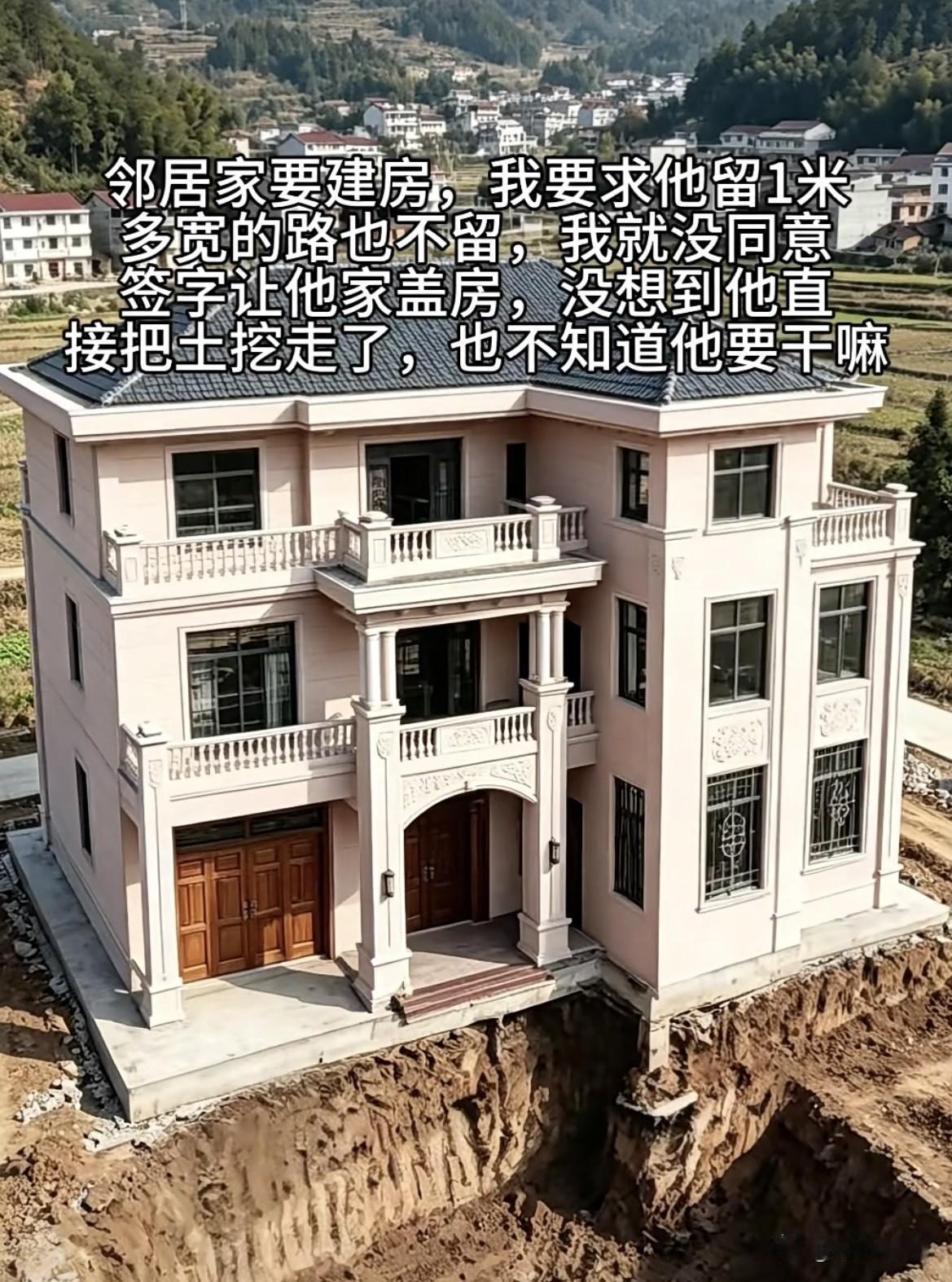 邻居家要建房，我要求他留1米多宽的路也不留，我就没同意签字让他家盖房🏠没想