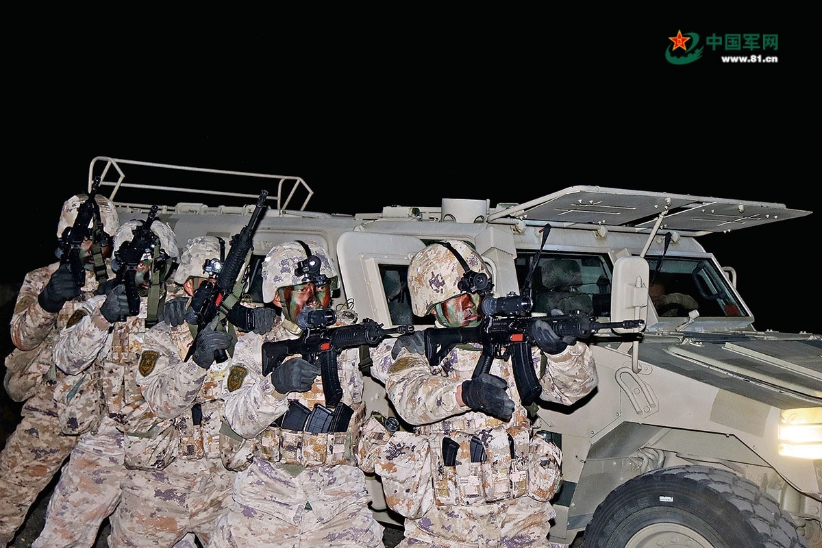 陆军某团组织夜间人车协同训练