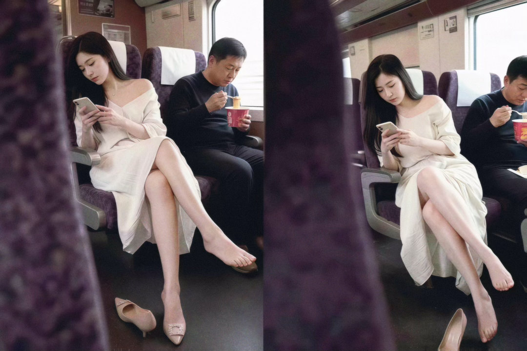 高铁上看到的一幕公众场合这样不好吧怎么礼貌的提醒她……​