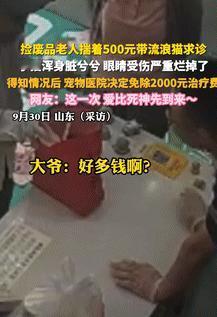 眼泪止不住了！9月30日山东，一拾荒老人捡到只受伤小猫，二话不说带着小猫去兽医院