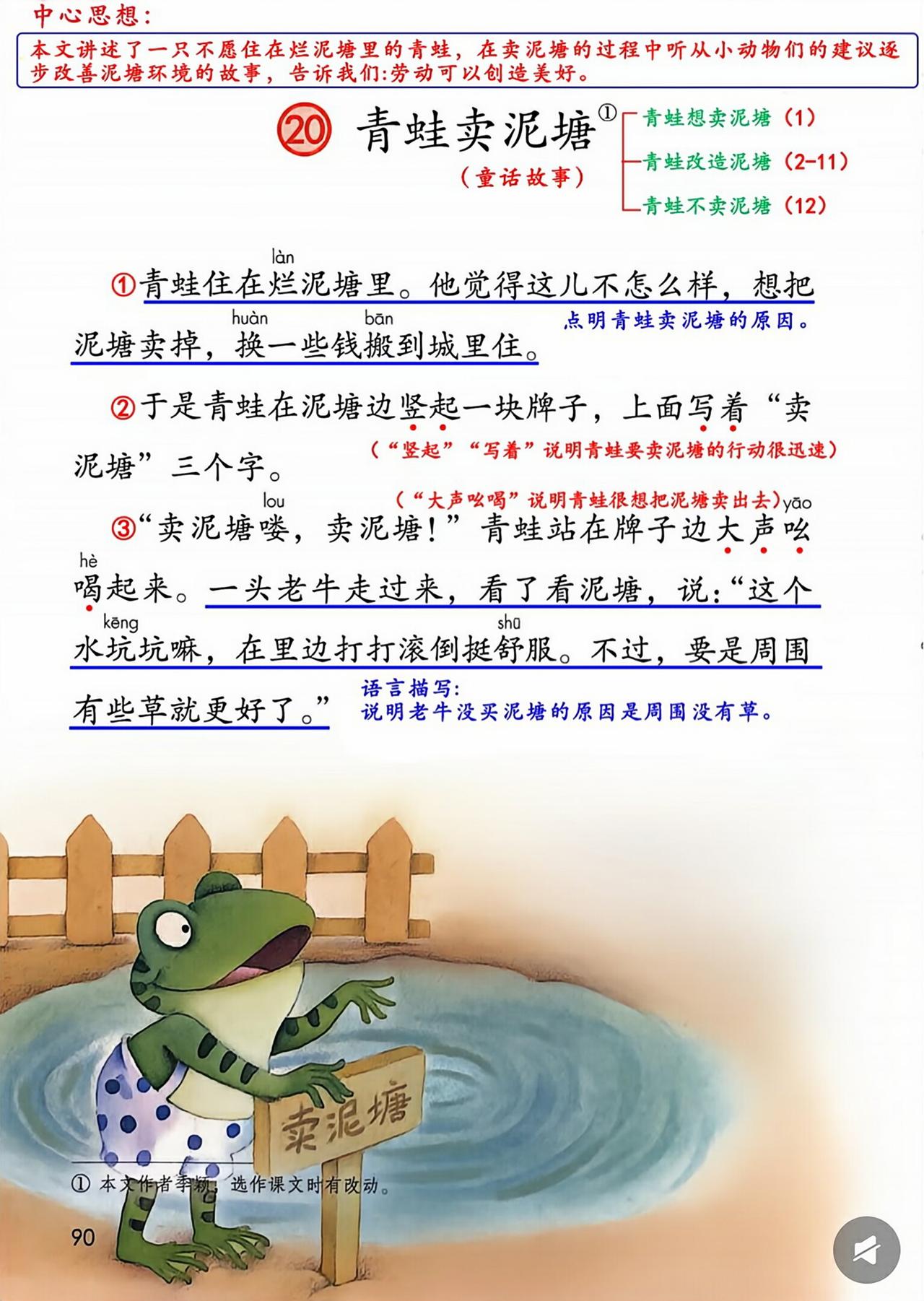 二年级语文下册，第20课《青蛙卖泥塘》课堂学习笔记，收藏备用二年级语文