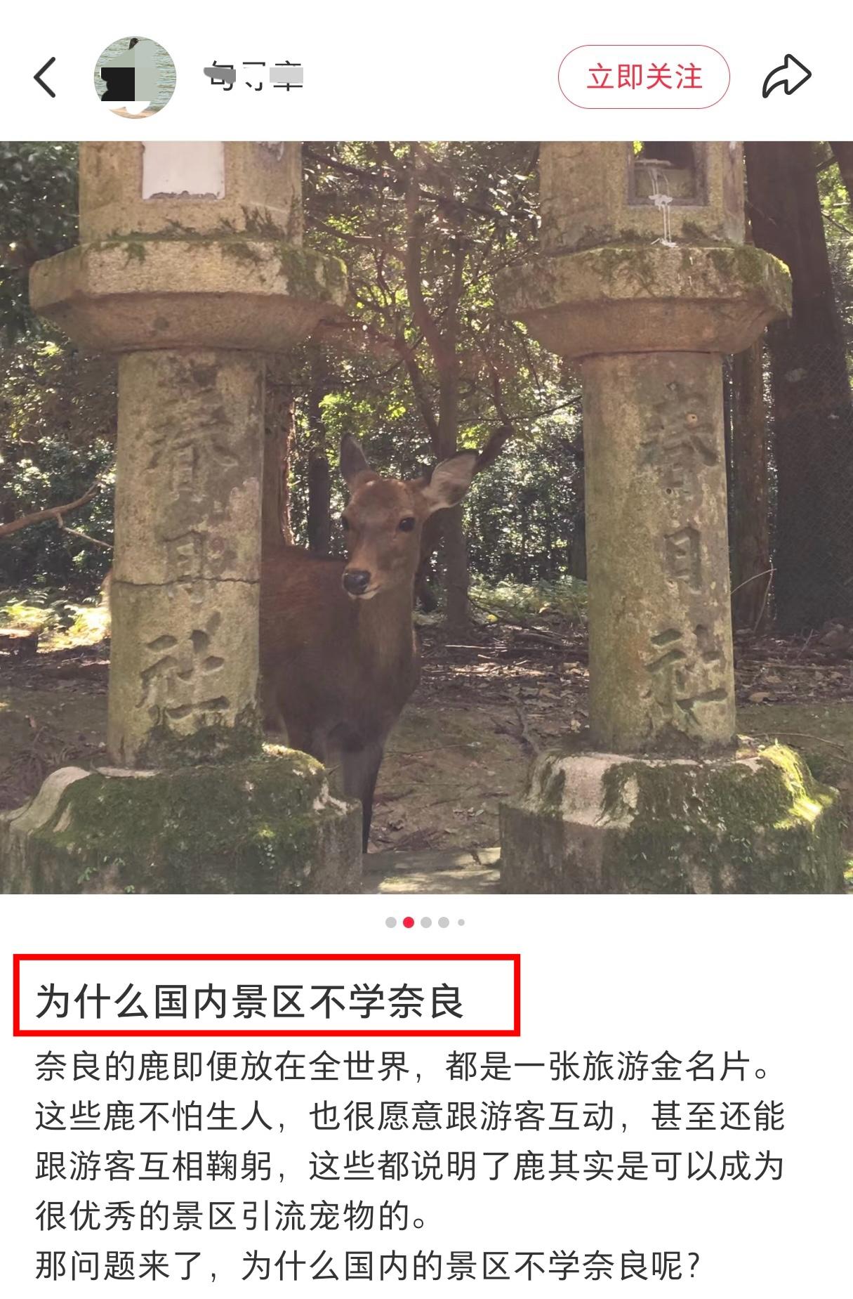 今天被一篇日吹的文章看笑了，主题是让国内景区学习日本奈良，因为人家的鹿散养还会鞠
