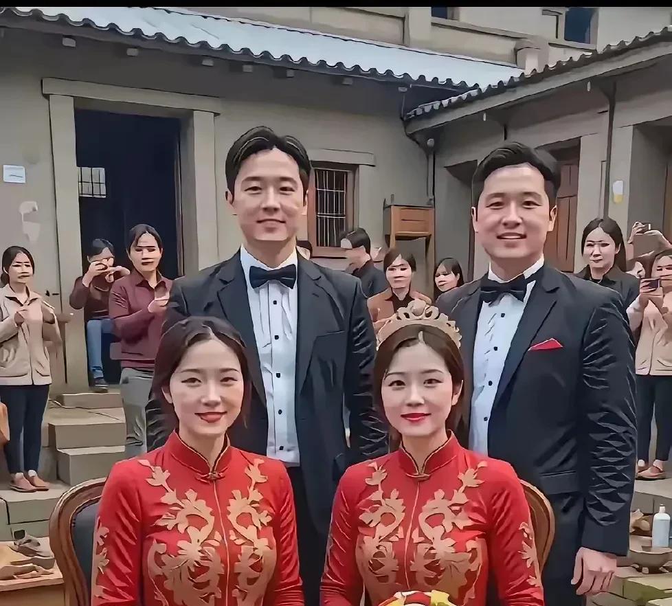 这是比较少有的双胞胎兄弟娶了双胞胎姐妹，可以算是喜上加喜。只是有一个疑问是，他们