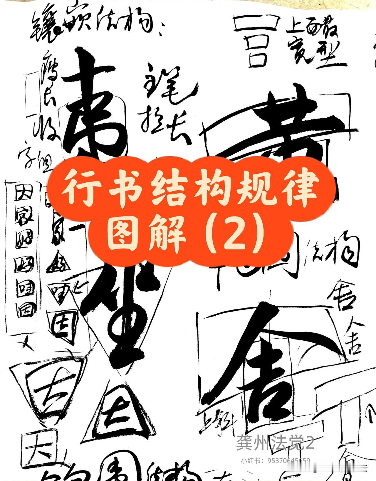 很多人写行书一味追求连笔，字却松散难看，根源是不懂字形结构。这份行书结构图解，拆