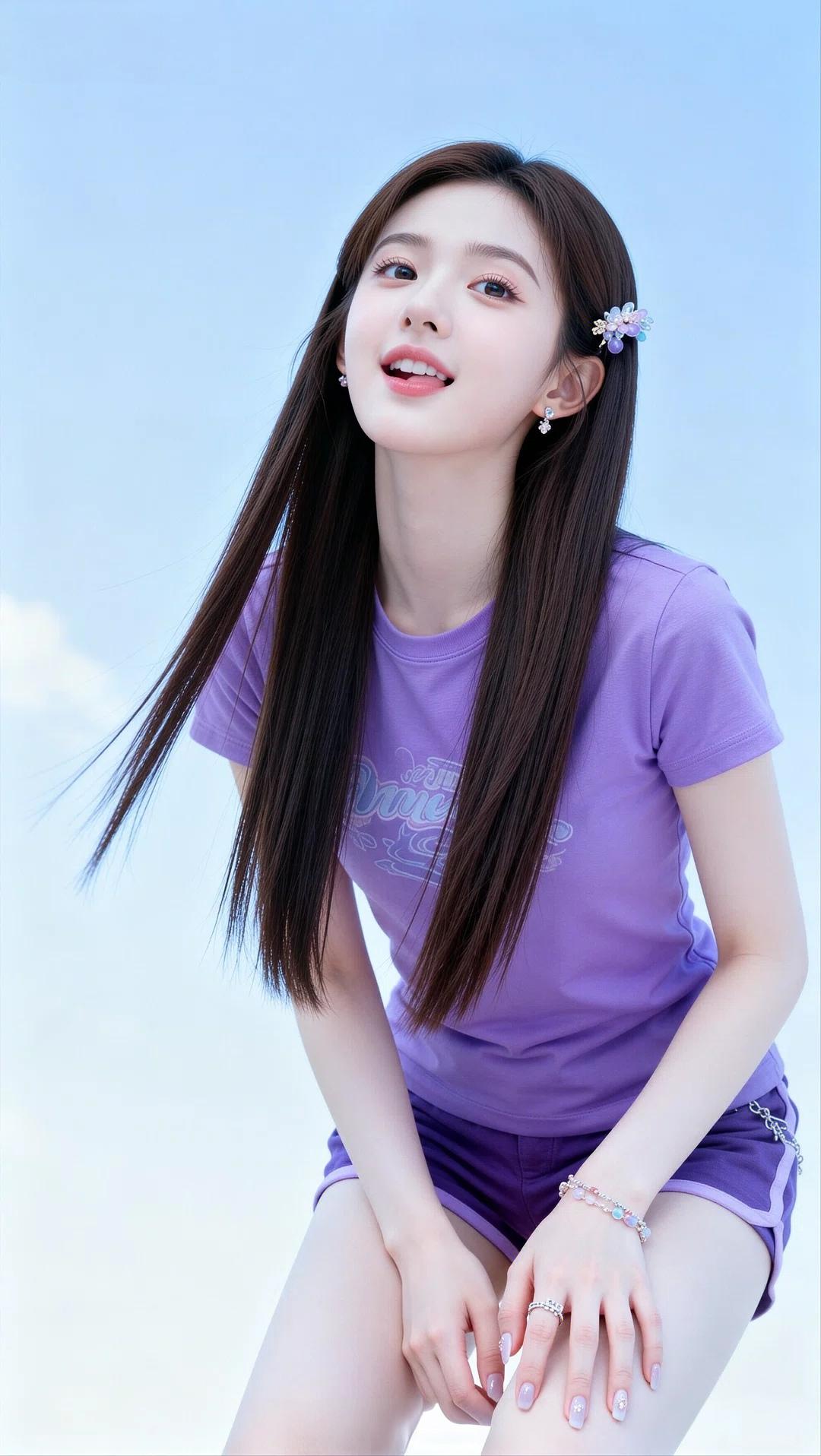 眉眼清秀，五官精致，干净高级的她，身材高挑纤细，体态优雅，宛如从画中走出来的仙子