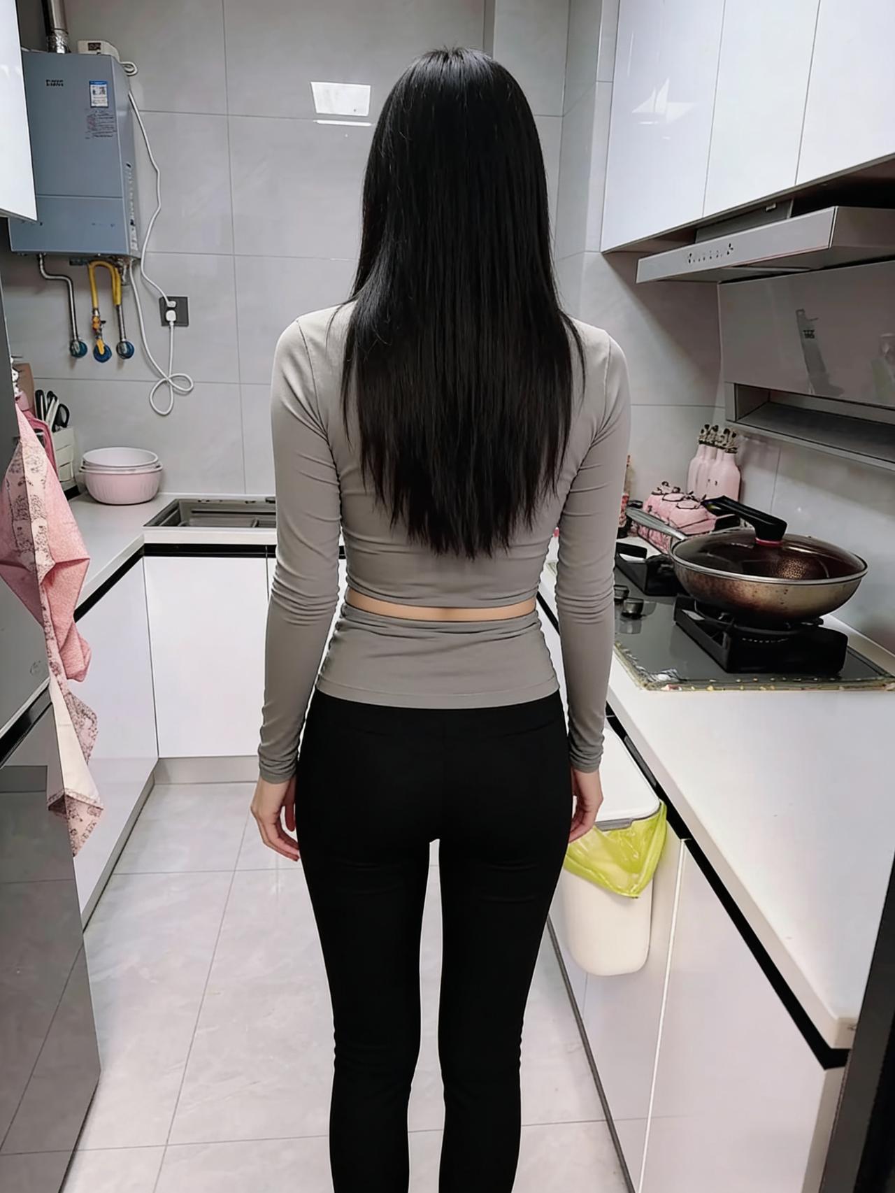 厨房烟火绕身行，背影纤纤映灶明。慢调羹汤心自暖，人间至味是温情。