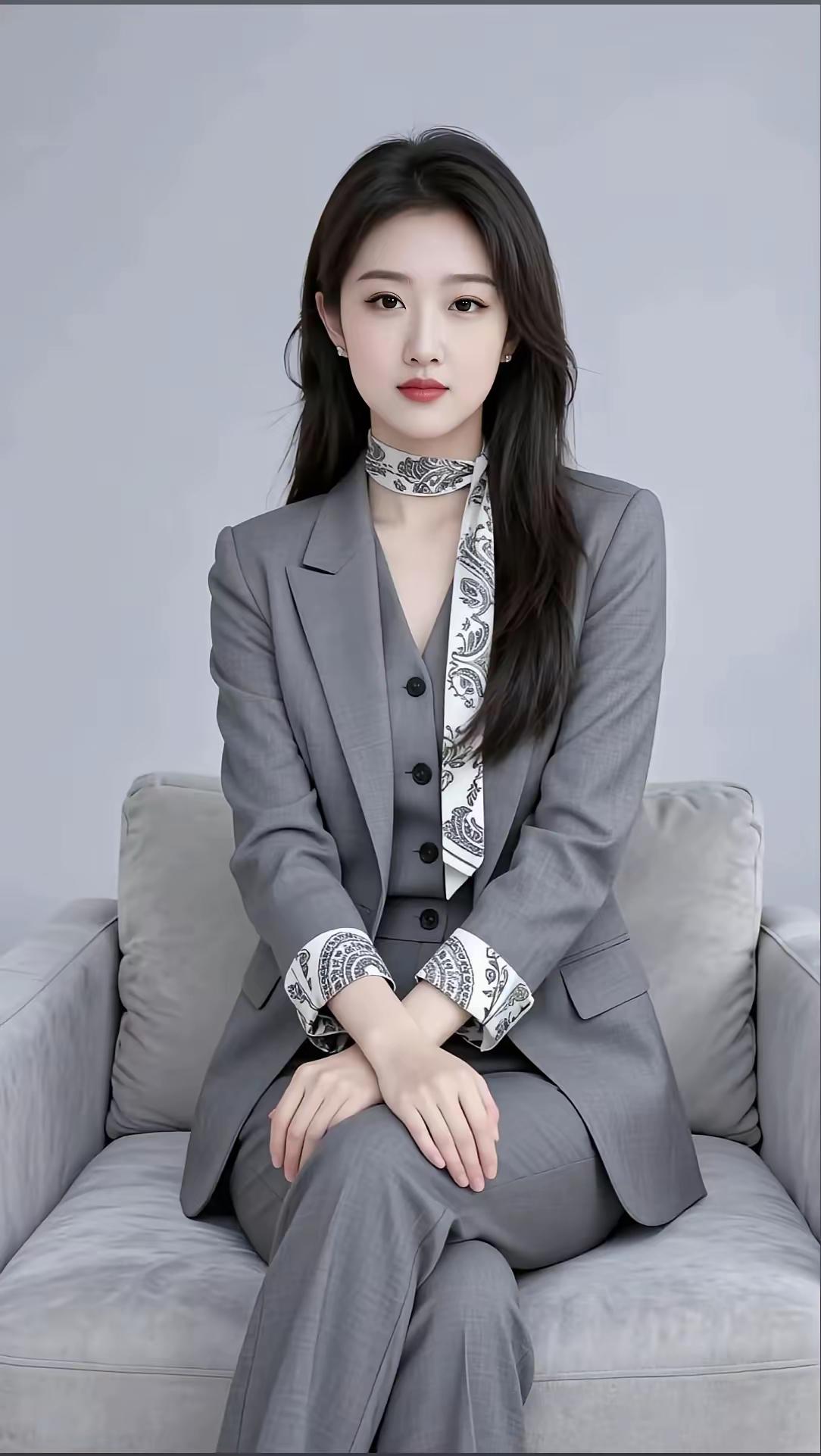 优雅职场风，灰色西装搭配印花衬衫，尽显干练气质！晒出今天的美好瞬间