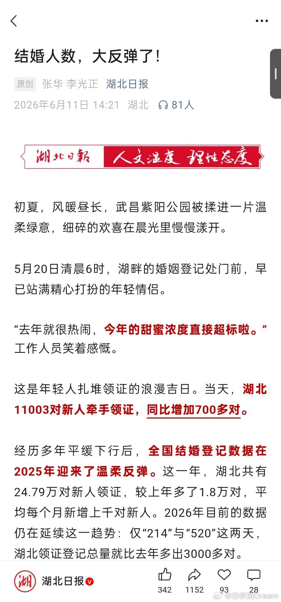 媒体：结婚人数，大反弹了！