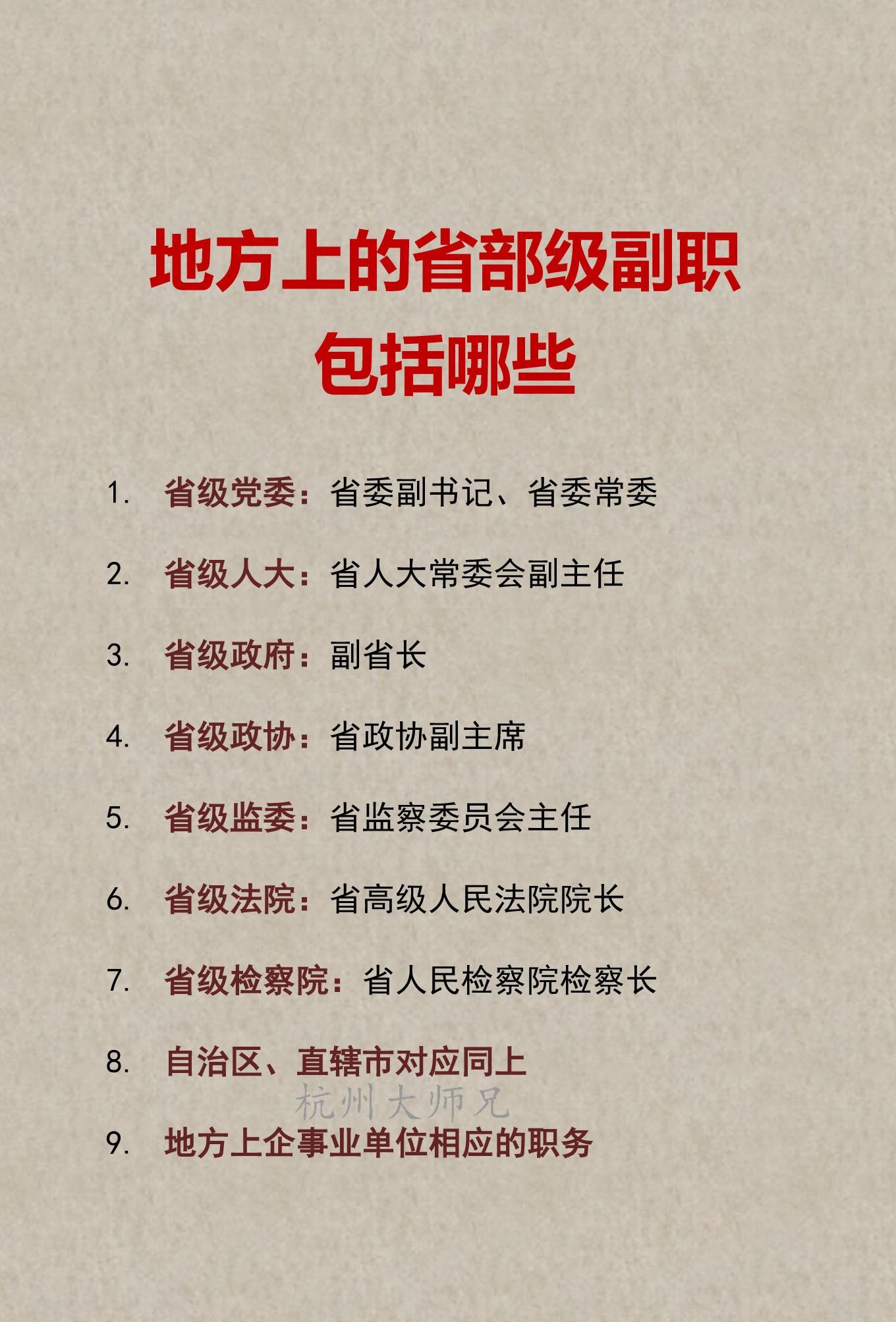 地方上省部级副职包括哪些？