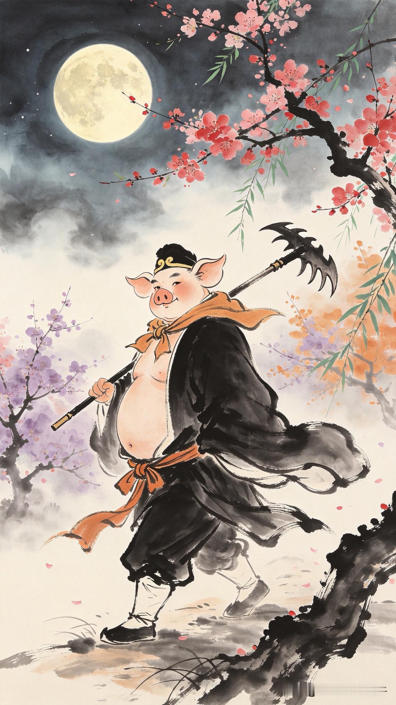 曾掌天河十万兵，嫦娥宴上动凡情。钉耙筑破红尘路，…………请师友